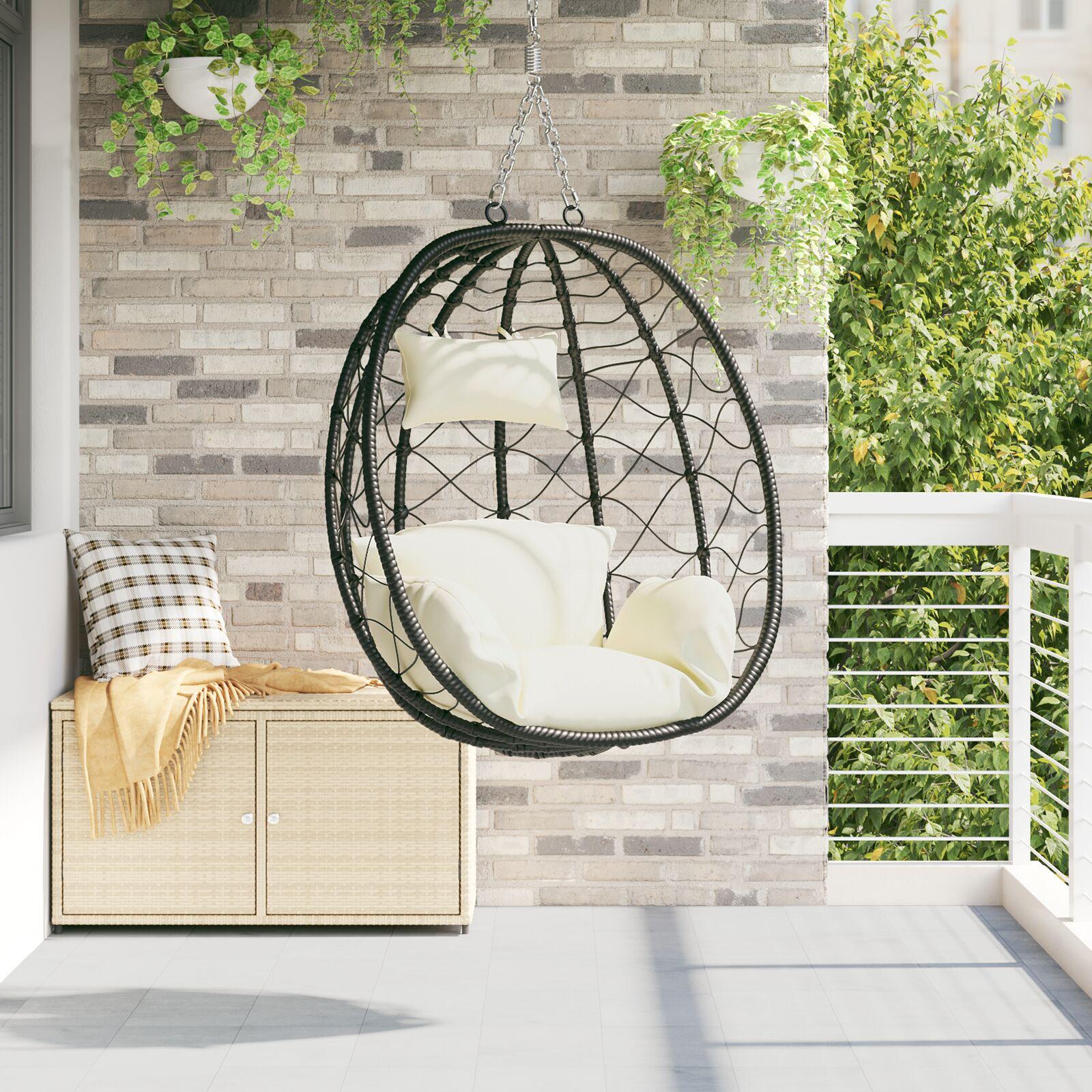 Hængende Æg Stol Kurv uden Stativ Cremefarvet Poly Rattan Hængende Æg Stol Kurv uden Stativ Cremefarvet Poly Rattan