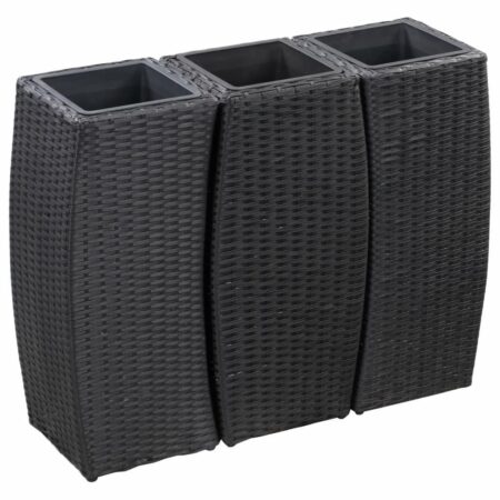 Hævede plantekasser 3 stk. polyrattan sort