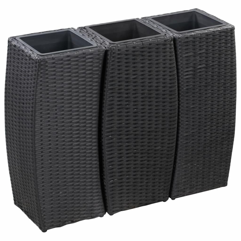 Hævede plantekasser 3 stk. polyrattan sort Hævede plantekasser 3 stk. polyrattan sort