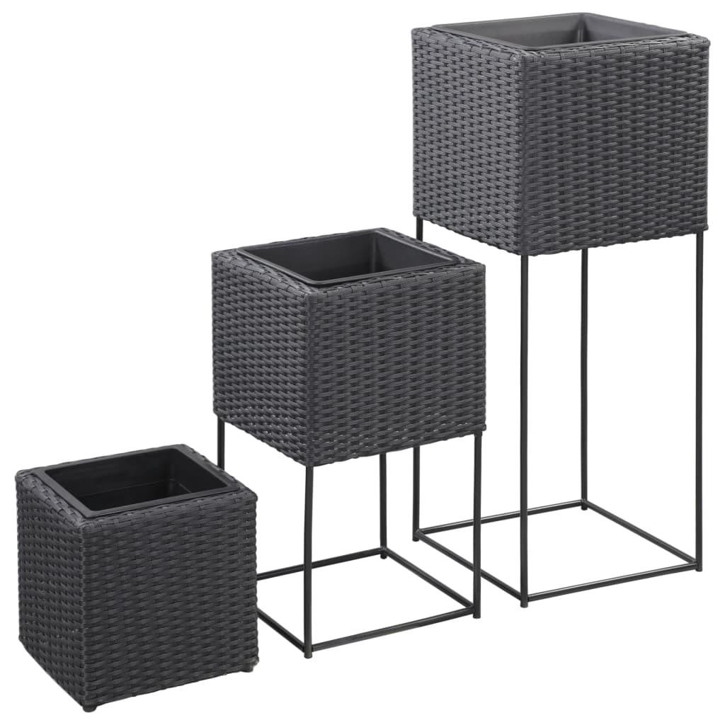 Hævede plantekasser 3 stk. polyrattan sort Hævede plantekasser 3 stk. polyrattan sort