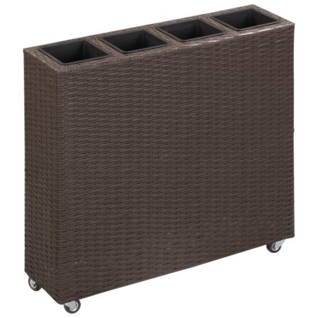 Hævet plantekasse med 4 krukker 80x22x79 cm polyrattan brun