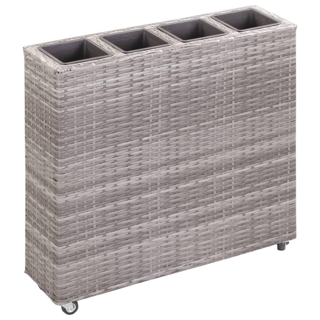 Hævet plantekasse med 4 krukker og hjul 80 x 22 x 79 cm polyrattan grå Hævet plantekasse med 4 krukker og hjul 80 x 22 x 79 cm polyrattan grå