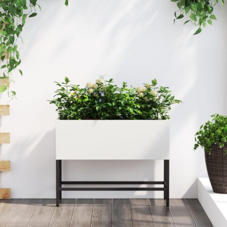 Hævet plantekasse på ben - hvid stål 60 × 26 × 48 cm