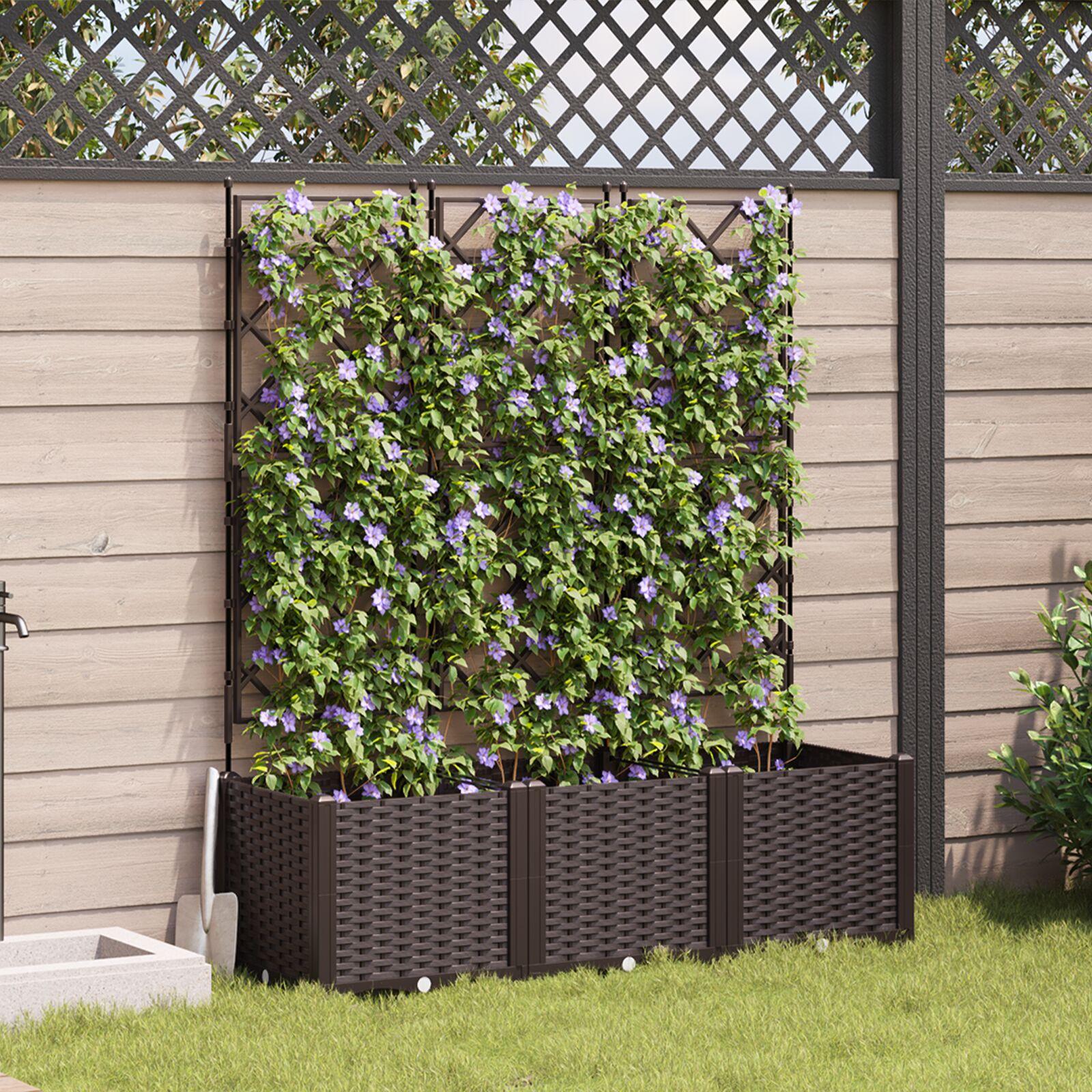 Have Plantekasse med Trellis 3 stk Brun 120x40x143 cm Have Plantekasse med Trellis 3 stk Brun 120x40x143 cm