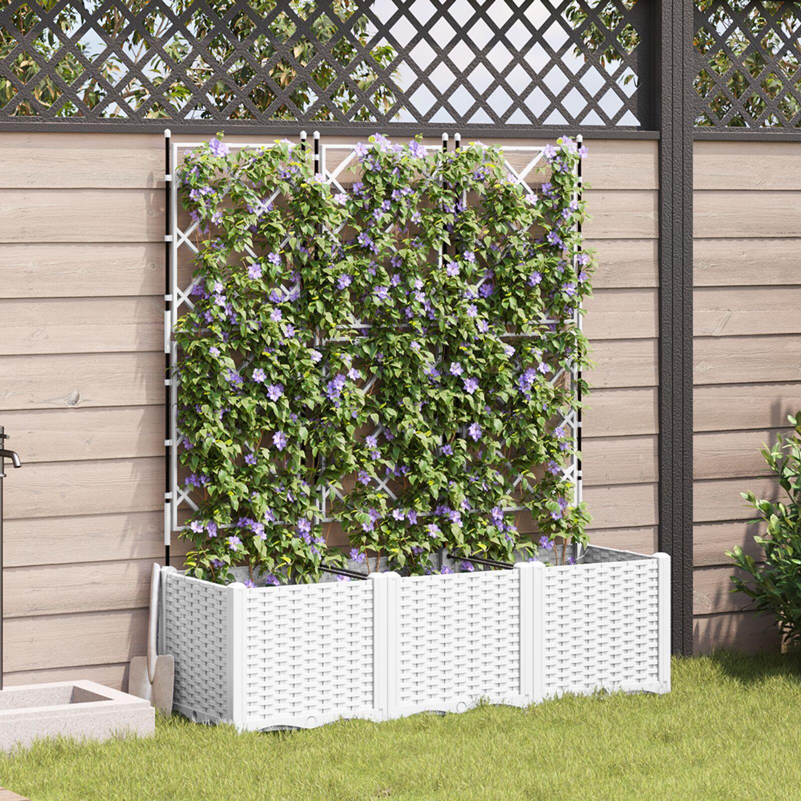 Have Plantekasse med Trellis 3 stk Hvid 120x40x143 cm Have Plantekasse med Trellis 3 stk Hvid 120x40x143 cm