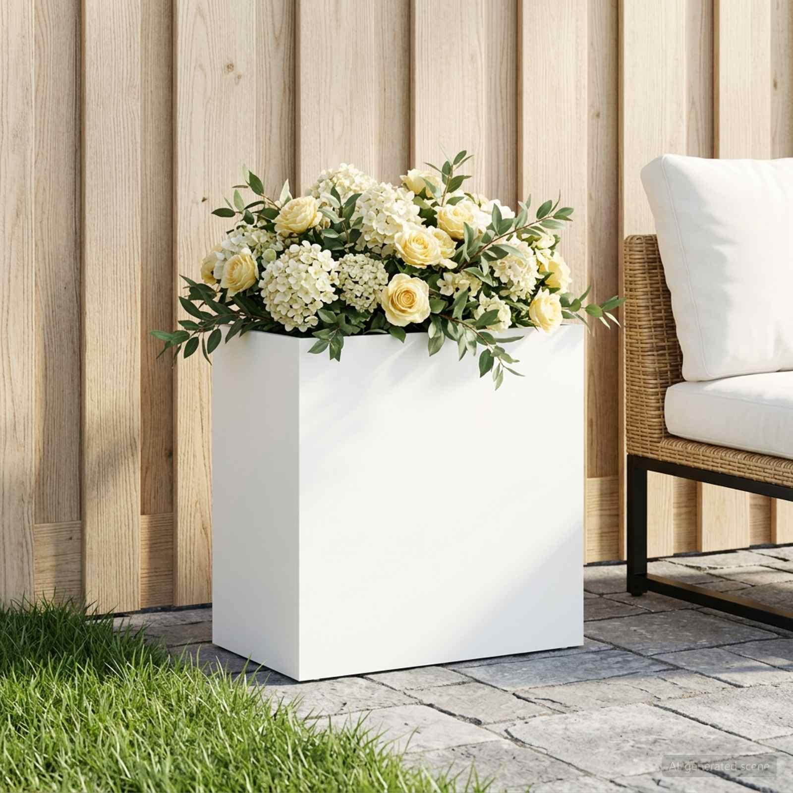 Have blomsterkrukke i hvid koldvalset stål 50 x 30 x 50 cm Have blomsterkrukke i hvid koldvalset stål 50 x 30 x 50 cm