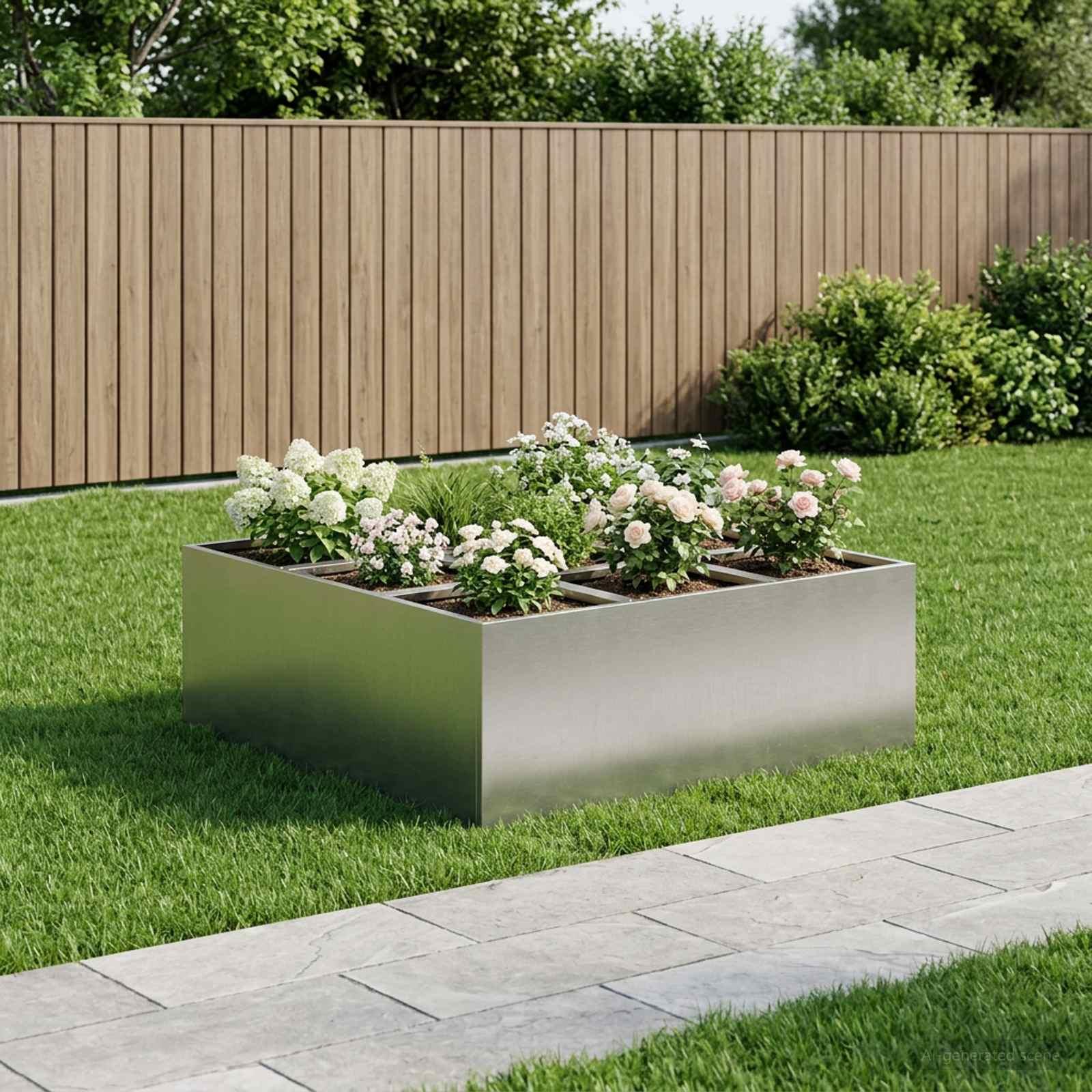 Have blomsterkrukke i rustfrit stål 100 x 100 x 40 cm - sølv Have blomsterkrukke i rustfrit stål 100 x 100 x 40 cm - sølv