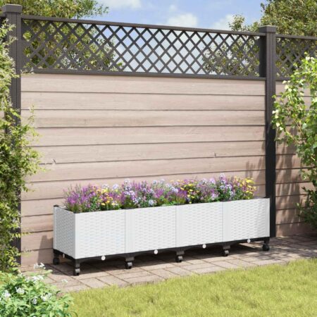 Havekrukke med hjul - hvid plantekasse i PP 160 × 40 × 48 cm