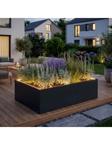 Herstera CUBE Højbed med LED lys i stål H50 x B100 x D150 cm - Antracit Herstera CUBE Højbed med LED lys i stål H50 x B100 x D150 cm - Antracit