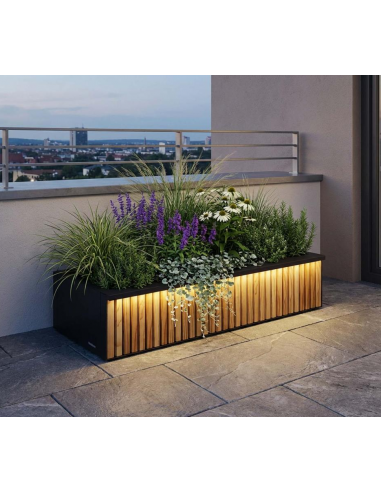 Herstera XIC Højbed med LED lys i stål og fyrretræ H25 x B40 x D100 cm - Antracit/Natur Herstera XIC Højbed med LED lys i stål og fyrretræ H25 x B40 x D100 cm - Antracit/Natur