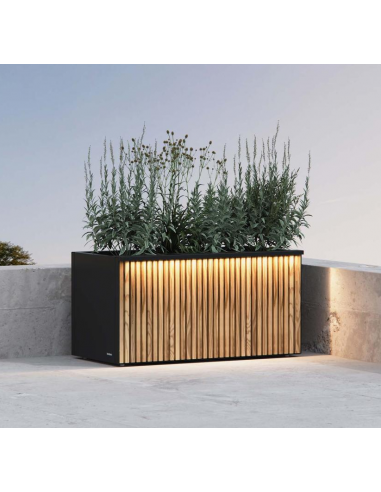 Herstera XIC Højbed med LED lys i stål og fyrretræ H50 x B100 x D53 cm - Antracit/Natur