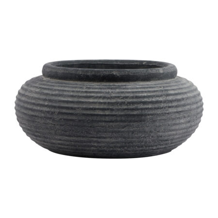 Hill Interiors Amalfi Grey Round Ribbed Planter