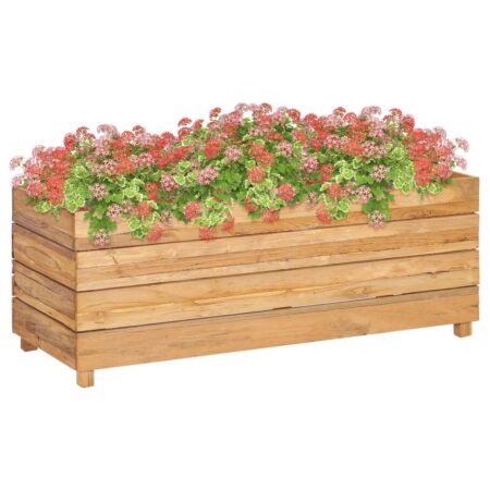 Højbed 100 × 40 × 38 cm i genanvendt teaktræ med stålstativ