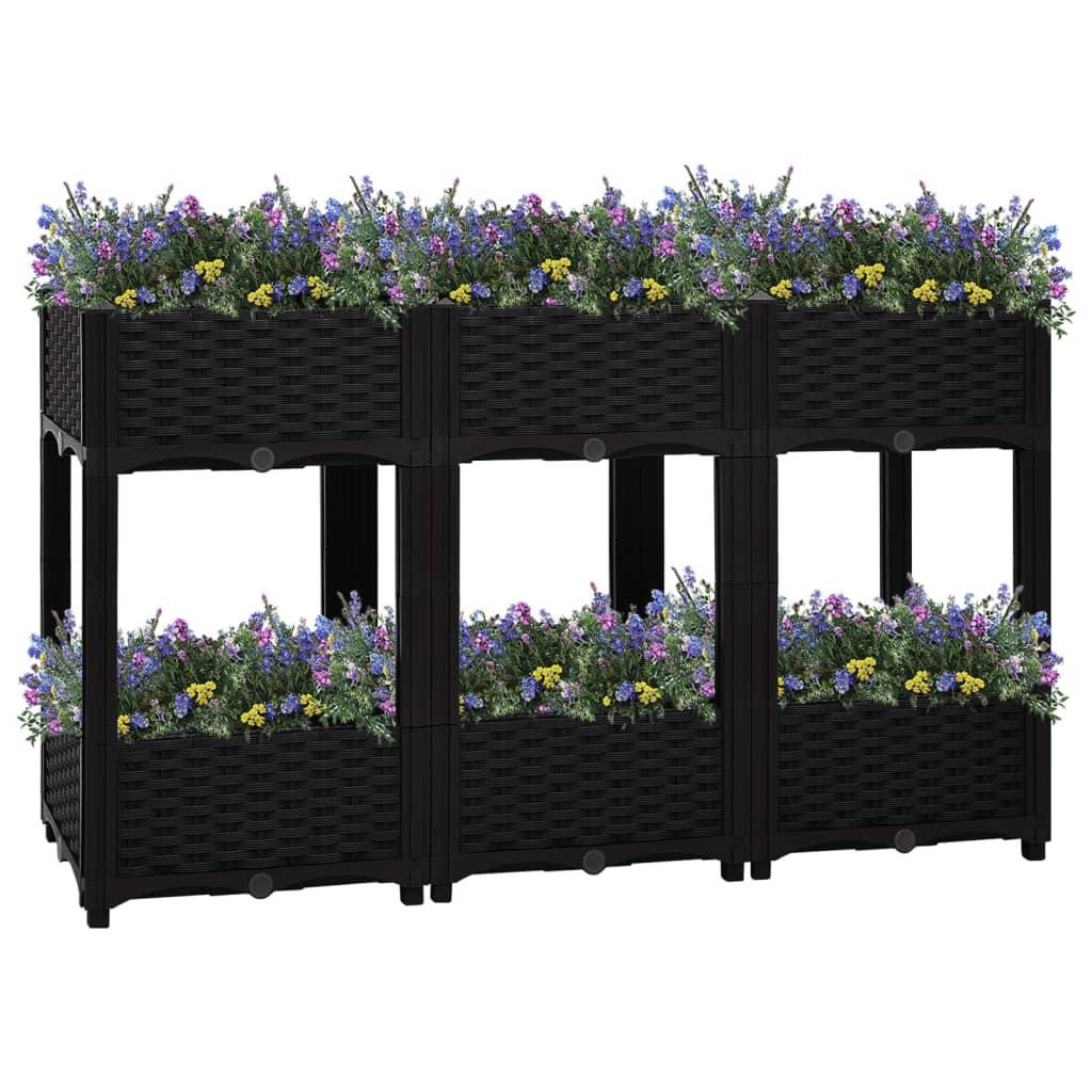 Højbed 120 × 40 × 71 cm - sort polypropylen plantekasse med 2 hylder Højbed 120 × 40 × 71 cm - sort polypropylen plantekasse med 2 hylder