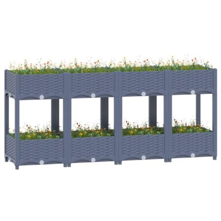 Højbed 160 × 40 × 71 cm i polypropylen - blågrå plantekasse med 2 hylder