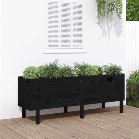 Højbed 160x50x57 cm massivt fyrretræ sort