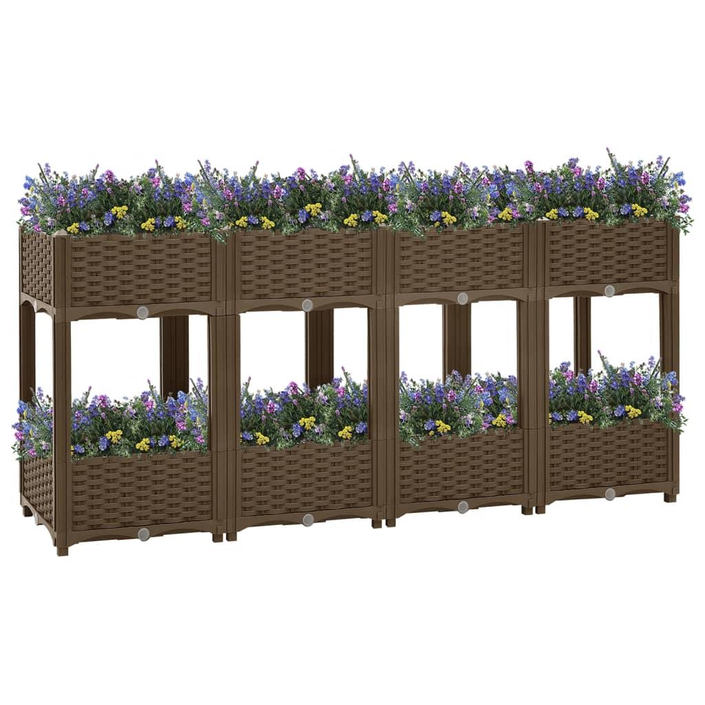 Højbed 160×40×71 cm i polypropylen - brun plantekasse med 2 hylder Højbed 160×40×71 cm i polypropylen - brun plantekasse med 2 hylder