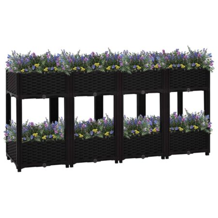 Højbed 160×40×71 cm - sort polypropylen med 2 hylder