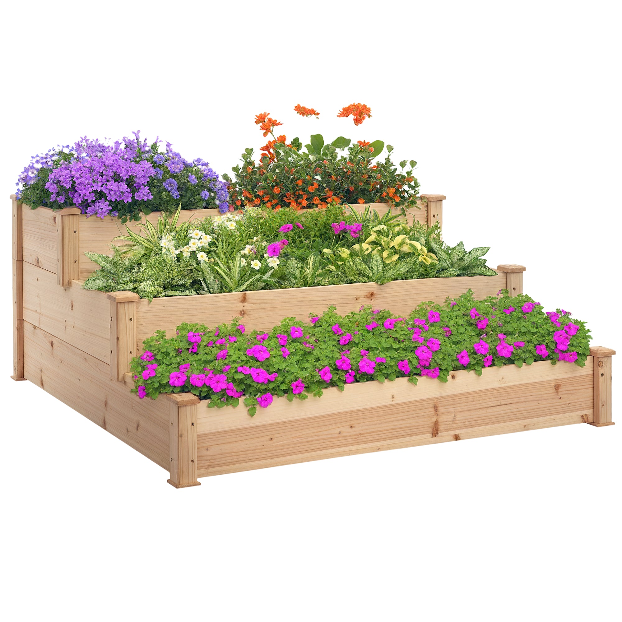 Højbed 3-lags havebed plantebed urtebed blomstertrappe til altanhaven naturlig grantræ 120 x 120 x 56 cm Højbed 3-lags havebed plantebed urtebed blomstertrappe til altanhaven naturlig grantræ 120 x 120 x 56 cm