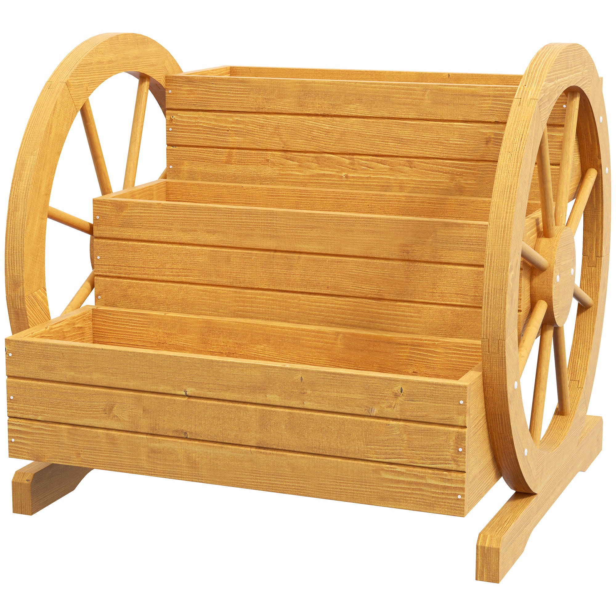 Højbed, 3 niveauer, vognhjulsdesign, naturtræ, 62 x 61 x 57 cm Højbed, 3 niveauer, vognhjulsdesign, naturtræ, 62 x 61 x 57 cm
