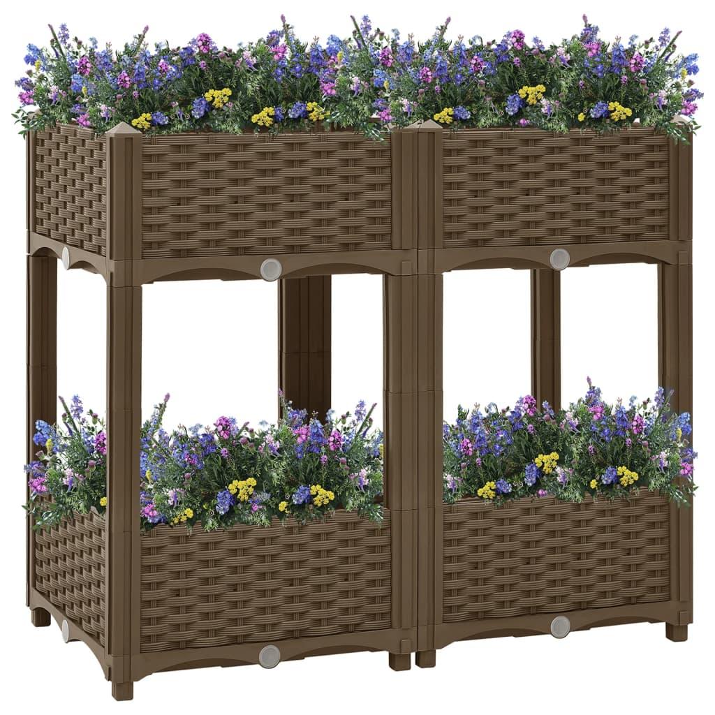 Højbed 80×40×71 cm - brun polypropylen plantekasse med 2 hylder Højbed 80×40×71 cm - brun polypropylen plantekasse med 2 hylder