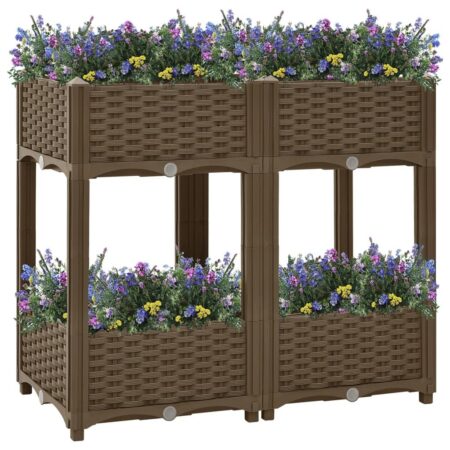 Højbed 80×40×71 cm - brun polypropylen plantekasse med 2 hylder