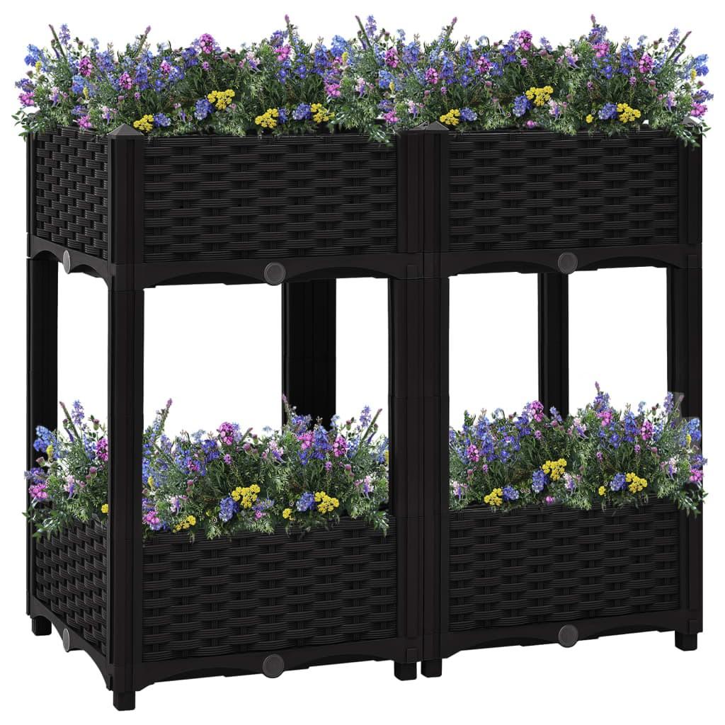 Højbed 80×40×71 cm - sort plantekasse i polypropylen med 2 hylder Højbed 80×40×71 cm - sort plantekasse i polypropylen med 2 hylder