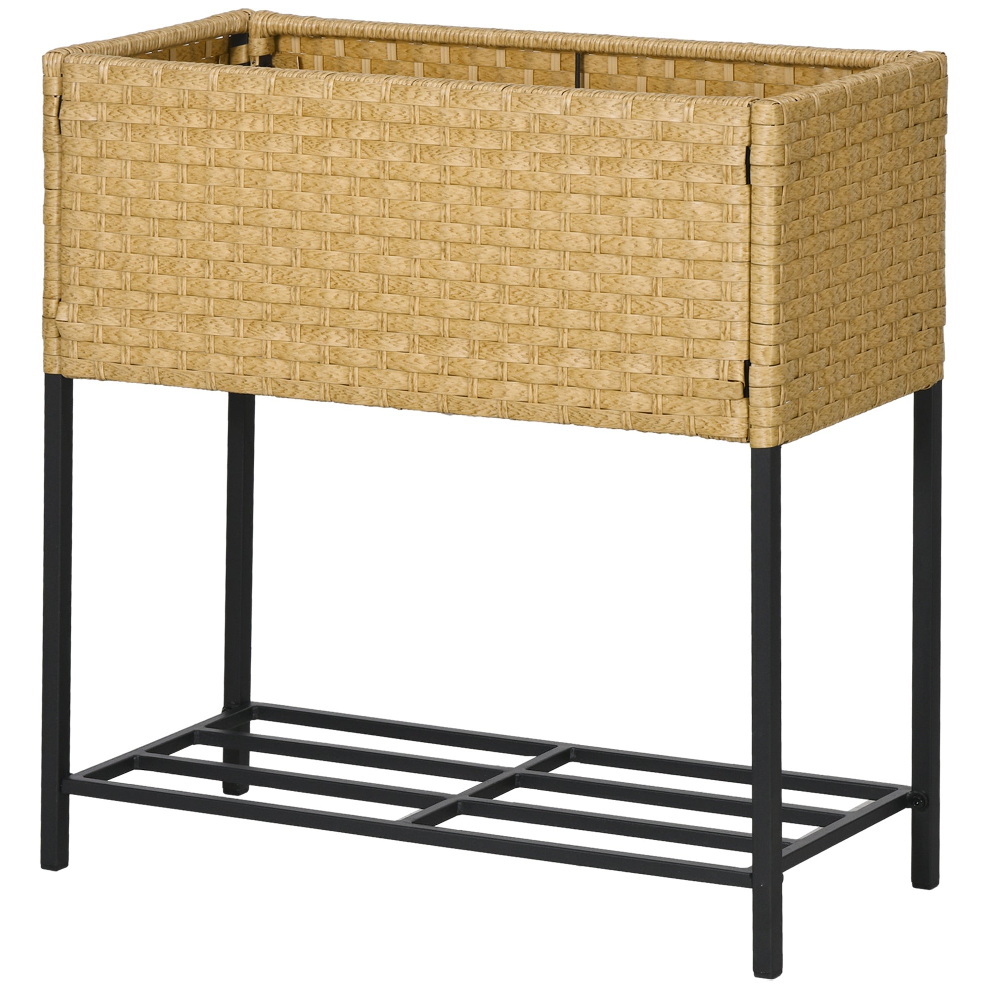 Højbed, blomsterkasse, dyb hylde, metalstel/polyrattan, 70 x 30 x 72 cm, beige Højbed, blomsterkasse, dyb hylde, metalstel/polyrattan, 70 x 30 x 72 cm, beige