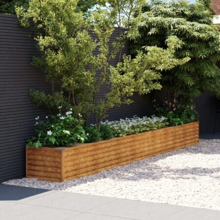 Højbed i cortenstål 386 × 50 × 36 cm - rustfarvet plantekasse til have og terrasse