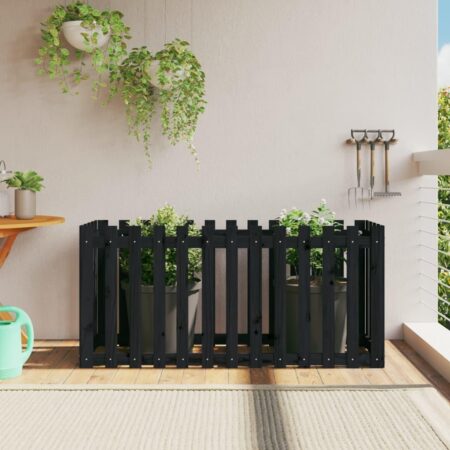 Højbed i massivt fyrretræ med stakitdesign 150×50×70 cm - sort