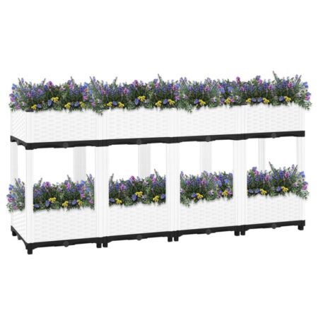 Højbed i polypropylen 160 × 40 × 71 cm - hvid plantekasse i rattanlook