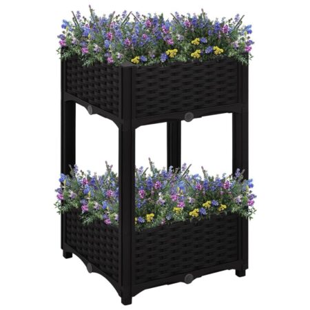 Højbed med 2 niveauer 40×40×71 cm - sort polypropylen