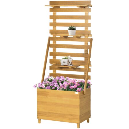 Højbed med 3 skuffer, inklusive espalier, vejrbestandig, massivt træ, 63 cm x 39 cm x 160 cm, natur