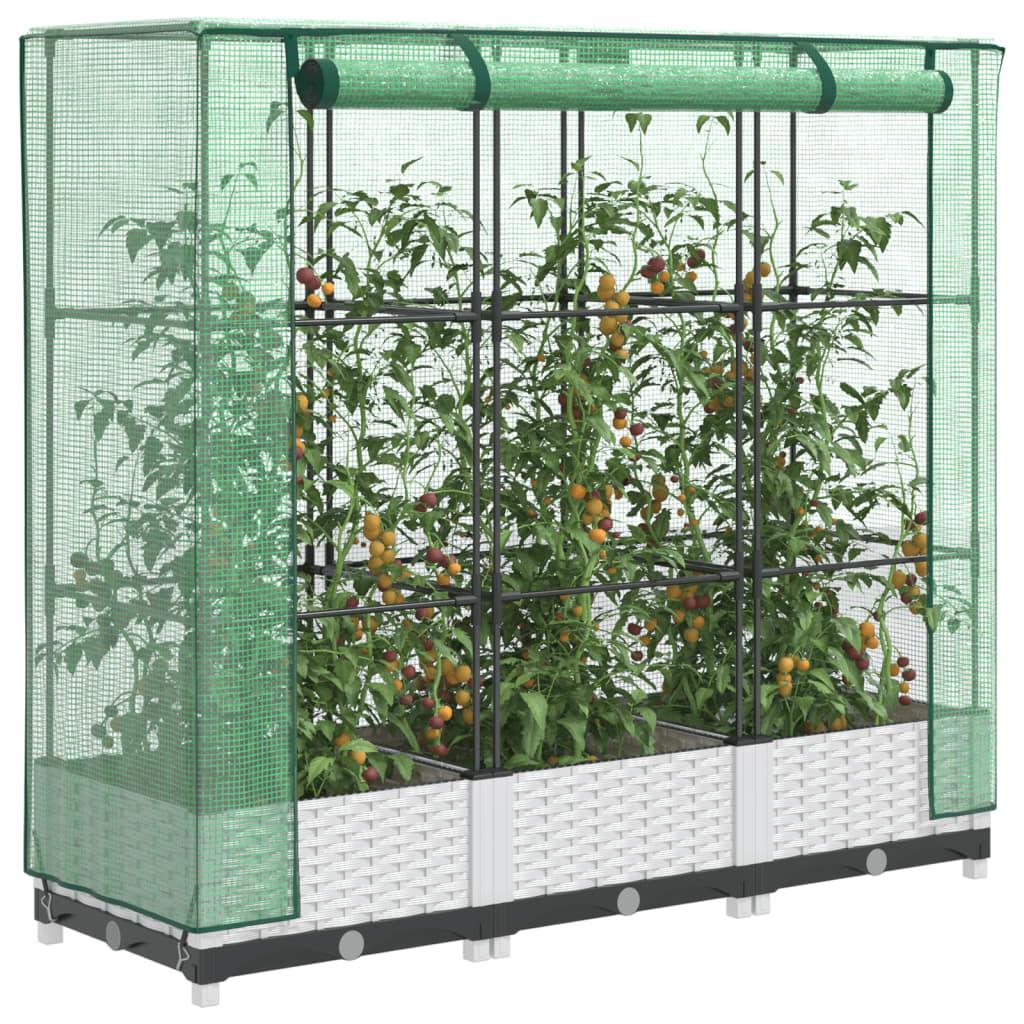 Højbed med drivhusovertræk 120×40×123 cm - rattan-look, hvid/grøn Højbed med drivhusovertræk 120×40×123 cm - rattan-look, hvid/grøn