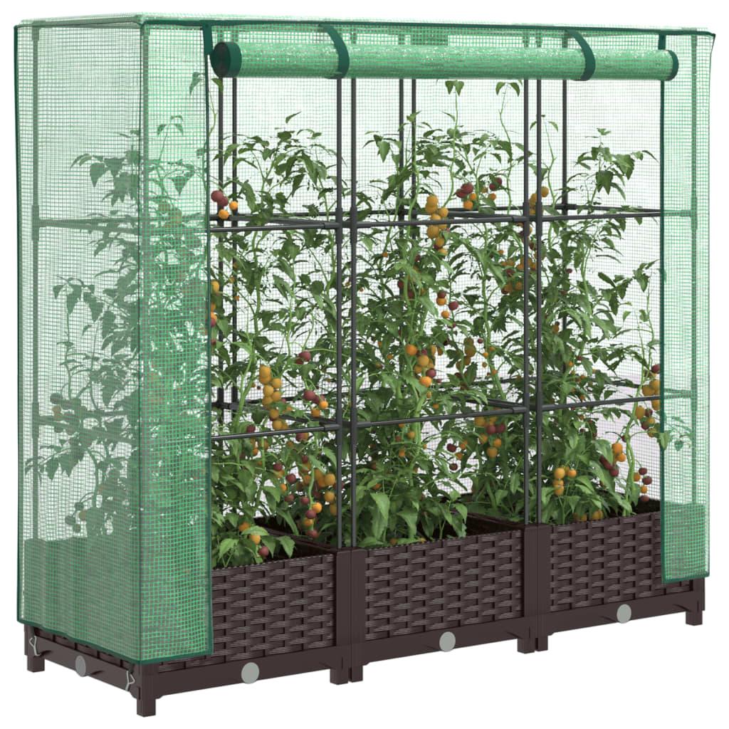 Højbed med drivhusovertræk 120×40×123 cm - rattan-look Højbed med drivhusovertræk 120×40×123 cm - rattan-look