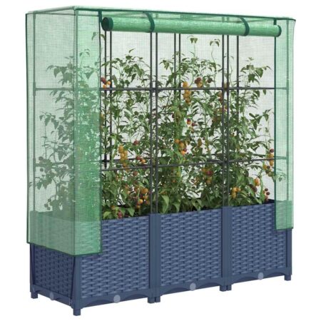 Højbed med drivhusovertræk 120×40×138 cm - rattan-look, blågrå