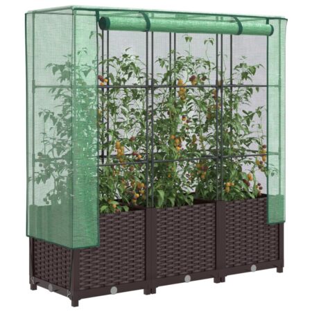 Højbed med drivhusovertræk 120×40×138 cm - rattan-look, brun/grøn