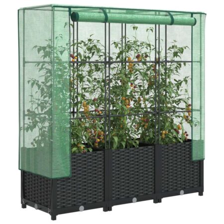 Højbed med drivhusovertræk 120×40×138 cm - rattan-look, sort/grøn