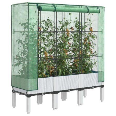 Højbed med drivhusovertræk 120×40×140 cm - rattan-look