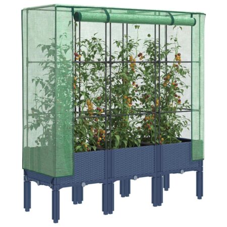 Højbed med drivhusovertræk 120×40×140 cm - rattan-look, blågrå