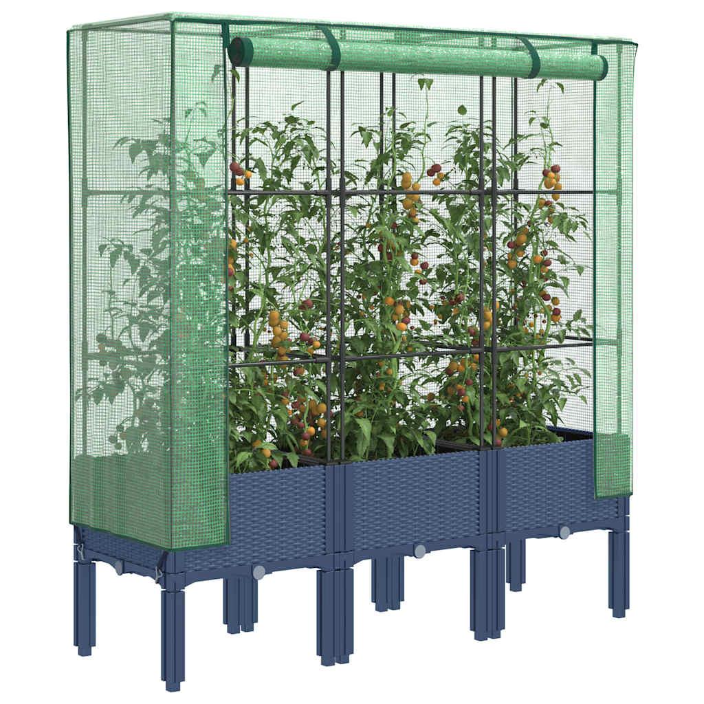 Højbed med drivhusovertræk 120×40×140 cm - rattan-look, blågrå Højbed med drivhusovertræk 120×40×140 cm - rattan-look, blågrå