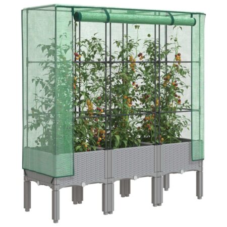Højbed med drivhusovertræk 120×40×140 cm - rattan-look, lysegrå