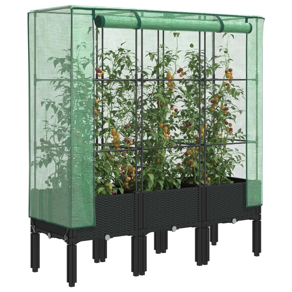 Højbed med drivhusovertræk 120×40×140 cm - rattan-look, sort/grøn Højbed med drivhusovertræk 120×40×140 cm - rattan-look, sort/grøn