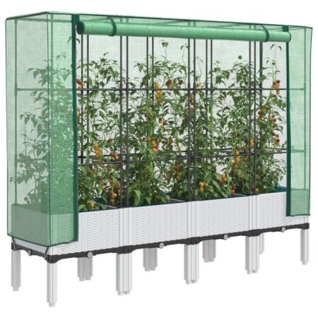 Højbed med drivhusovertræk 160 × 40 × 140 cm i rattan-look - hvid/grøn