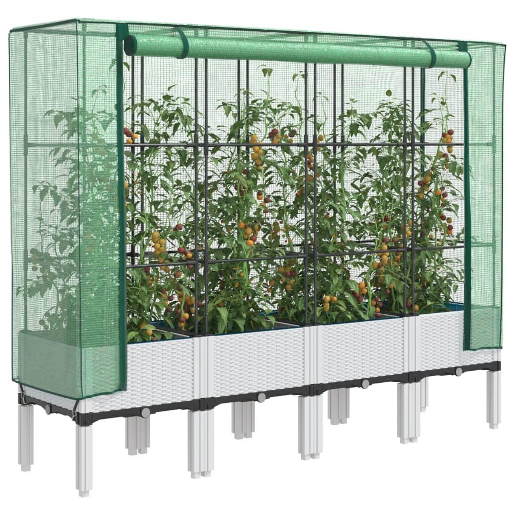 Højbed med drivhusovertræk 160 × 40 × 140 cm i rattan-look - hvid/grøn Højbed med drivhusovertræk 160 × 40 × 140 cm i rattan-look - hvid/grøn