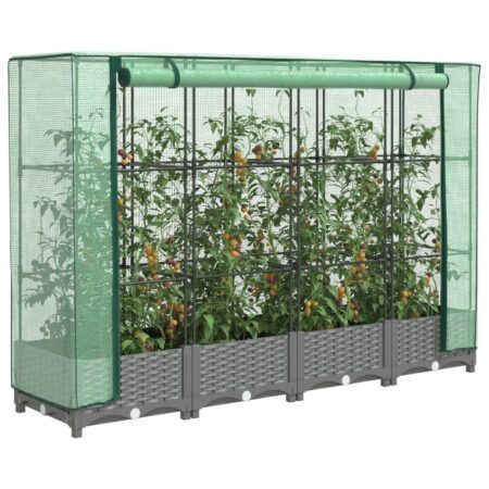 Højbed med drivhusovertræk 160×40×123 cm i rattan-look - lysegrå