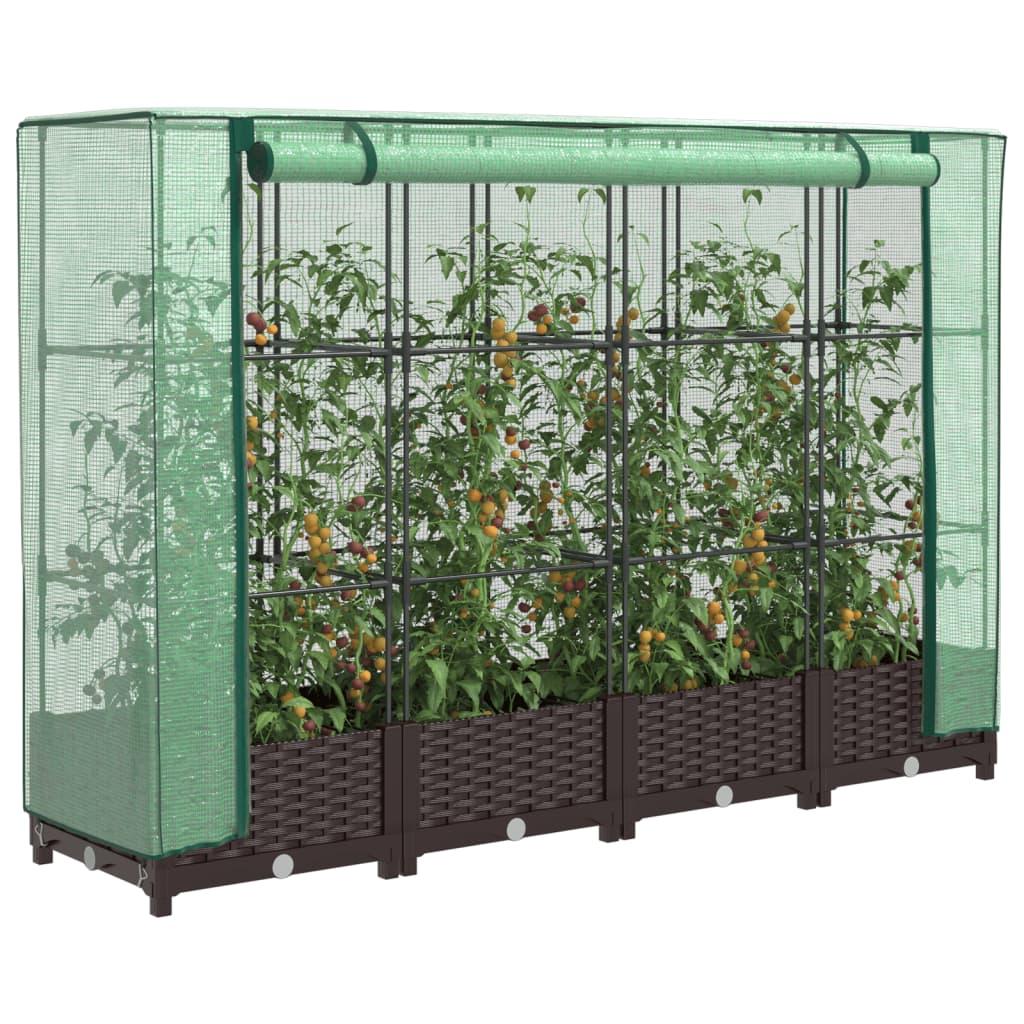 Højbed med drivhusovertræk 160×40×123 cm - rattan-look, brun/grøn Højbed med drivhusovertræk 160×40×123 cm - rattan-look, brun/grøn