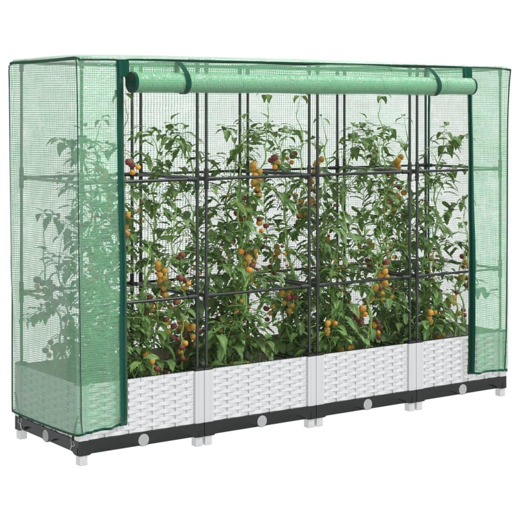 Højbed med drivhusovertræk 160×40×123 cm - rattan-look, hvid/grøn Højbed med drivhusovertræk 160×40×123 cm - rattan-look, hvid/grøn