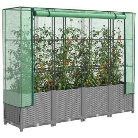 Højbed med drivhusovertræk 160×40×138 cm - rattan-look, lysegrå