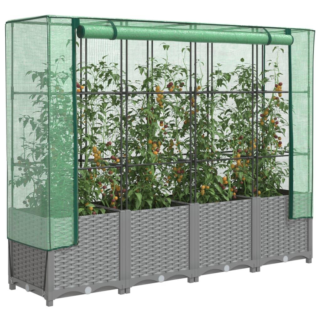 Højbed med drivhusovertræk 160×40×138 cm - rattan-look, lysegrå Højbed med drivhusovertræk 160×40×138 cm - rattan-look, lysegrå
